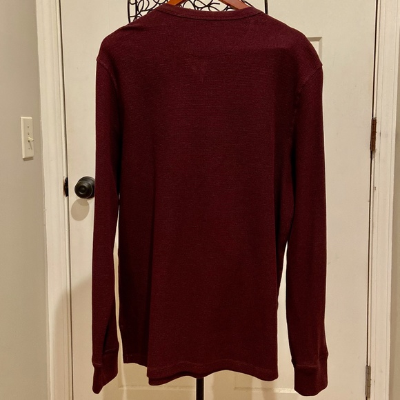 N1-BUNDLE ONLY-Men's Burgundy Waffle Knit Three Button Long Sleeve Shirt - Picture 5 of 7